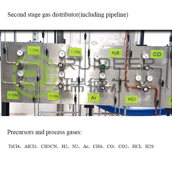 전신 및 공정 기체 TiCl4 AlCl3 CH3CN H2 N2 Ar CH4 CO CO2 HCl H2S를 포함하는 고온 코팅 공정 장비