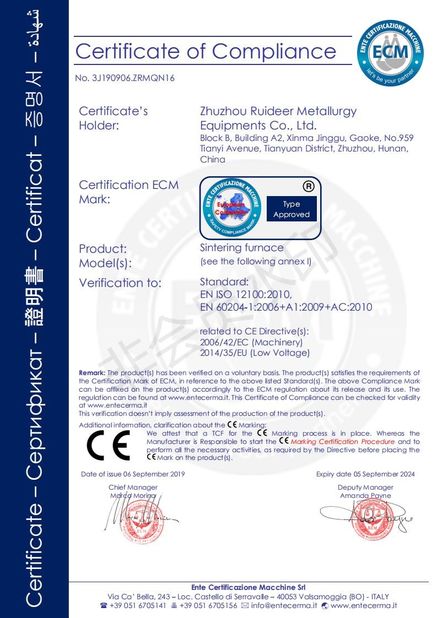 중국 Zhuzhou Ruideer Metallurgy Equipment Manufacturing Co.,Ltd 인증